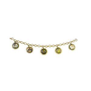 Gold Filled Reverse Painted Bubble Glass Charm Bracelet Rolo Chain Style 7"